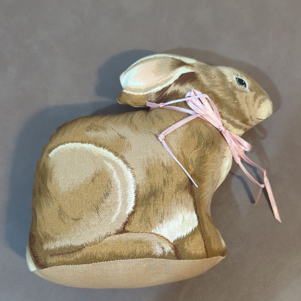 Vintage Stuffed Cloth Brown Bunny Rabbit With Ribbon Realistic